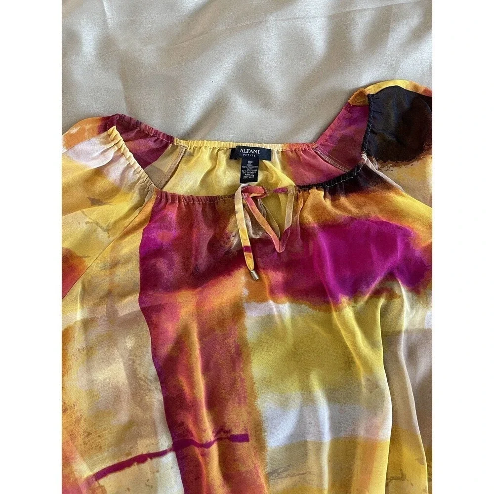 Alfani Women's Multicolor Abstract Round Neck Long Sleeve Pullover Sheer Top 8P - Picture 6 of 7